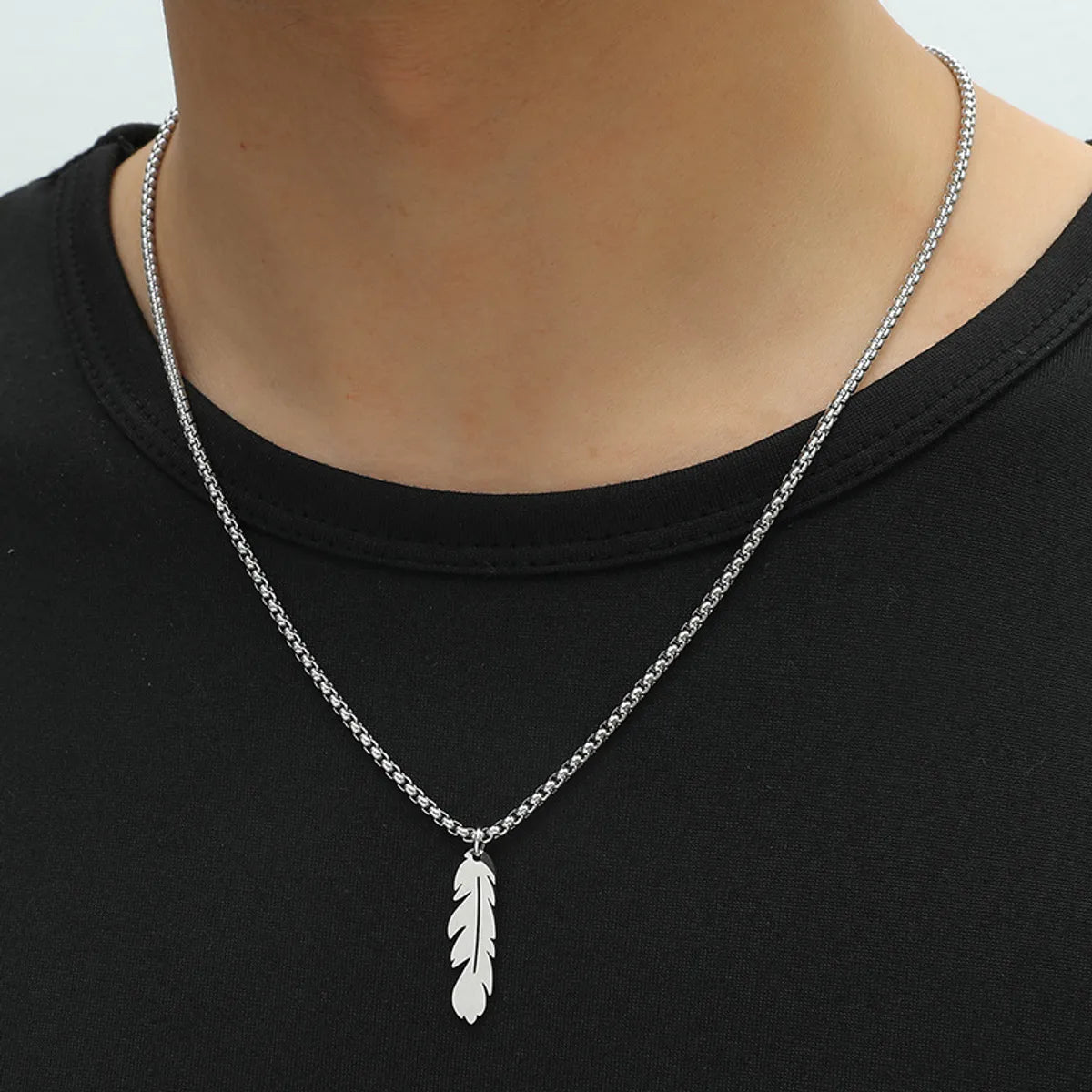 Fashion Simple Feather Necklace Personalized Stainless Steel Leaf Pendant Cross-Border Jewelry