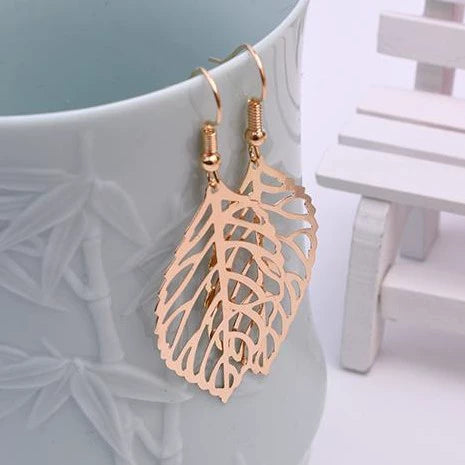 Fashion Simple Forest Metal Alloy Leaf Earrings With Electroplating For Women