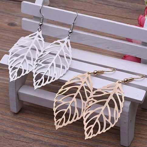 Fashion Simple Forest Metal Alloy Leaf Earrings With Electroplating For Women