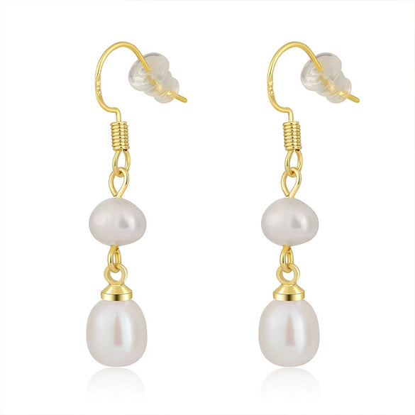 Fashion Simple Freshwater Pearl Earrings Geometric Style Electroplated For Women