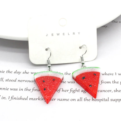 Fashion Simple Fruit Sweet Cute Watermelon Resin Ear Hook Jewelry Women