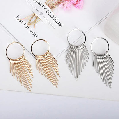 Fashion Simple Geometric Circle Multilayer Long And Short Tassel Earrings For Women