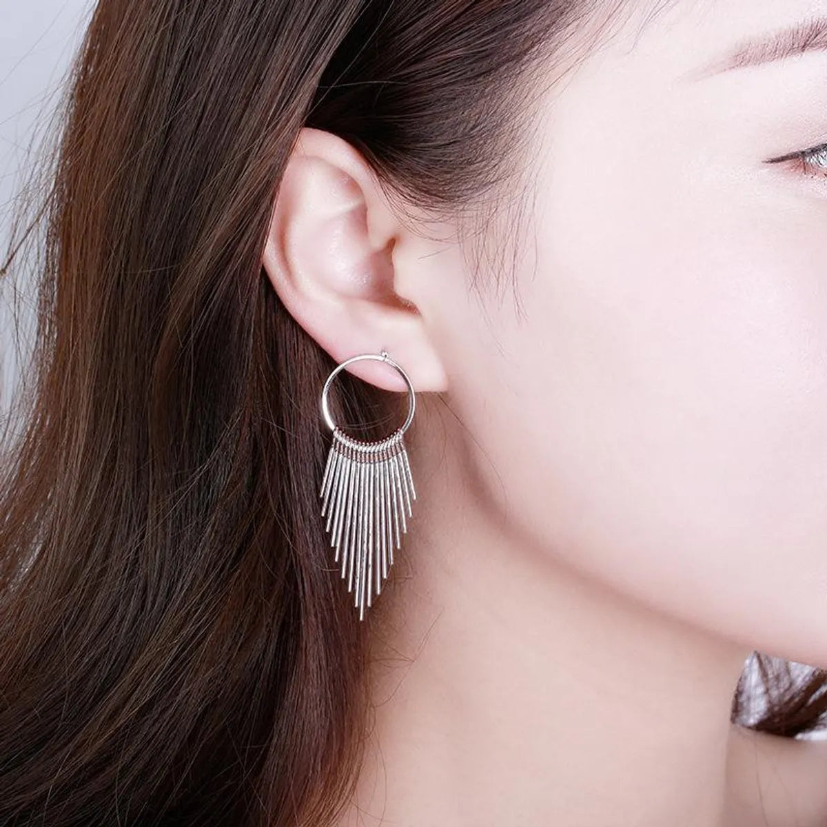 Fashion Simple Geometric Circle Multilayer Long And Short Tassel Earrings For Women