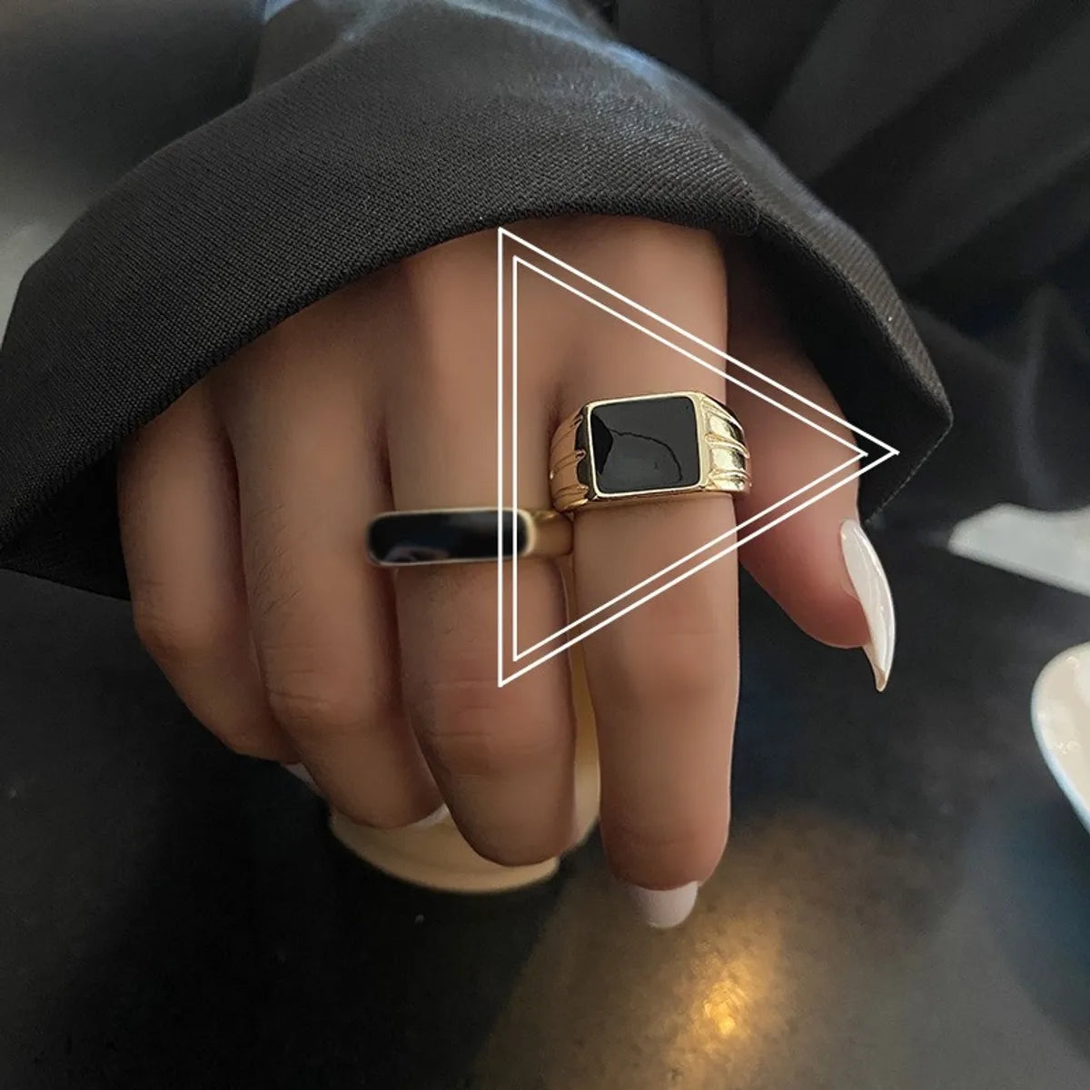 Fashion Simple Geometric Epoxy Fine Golden Texture Trendy Enamel Ring