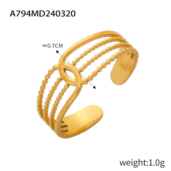 Fashion Simple Geometric Hollow Multilayer Texture Stitching Design Sense Finger Ring Titanium Steel Opening Ring With Electroplating
