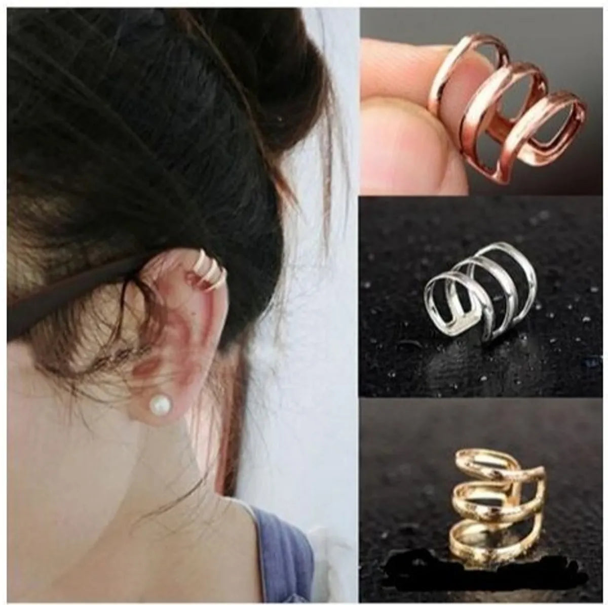 Fashion Simple Geometric Shape Adjustable Knuckle Hollow Out Metal Ear Clip