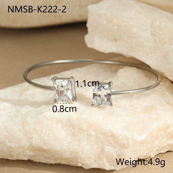Fashion Simple Geometric Square Zircon Stainless Steel 18K Gold Plated Women's Bracelet