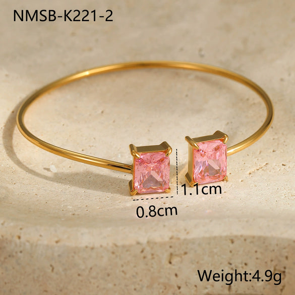 Fashion Simple Geometric Square Zircon Stainless Steel 18K Gold Plated Women's Bracelet