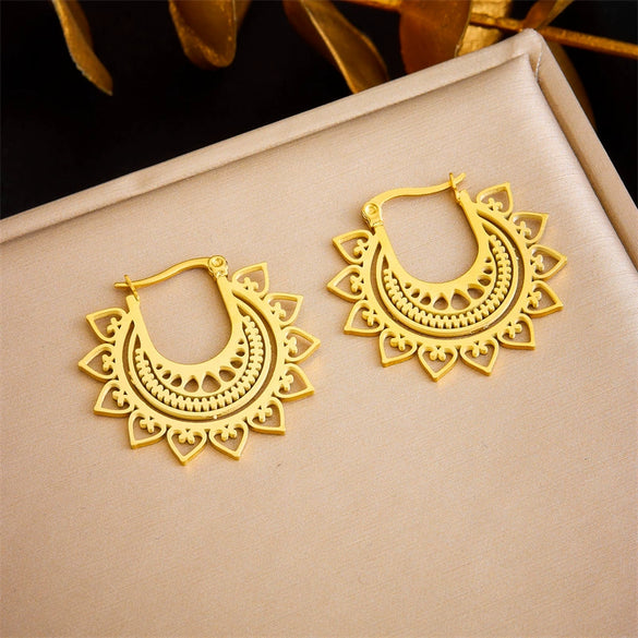 Fashion Simple Geometric Stainless Steel Gold Plated Butterfly Flower Irregular Pendant Earrings For Women