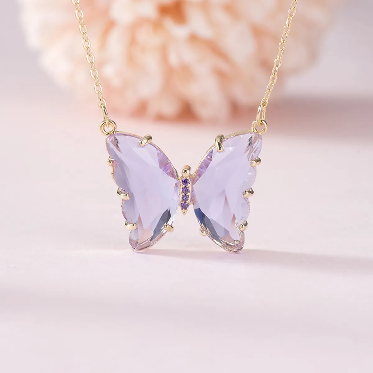 Fashion Simple Geometric Translucent Crystal Glass Butterfly Necklace