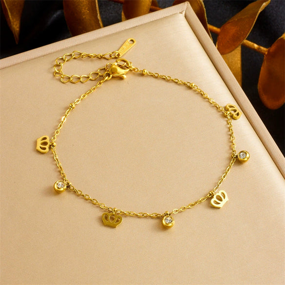 Fashion Simple Gold Plated Stainless Steel Bracelet With Butterfly Disc Lightning Crown Eye Pendant Accessories