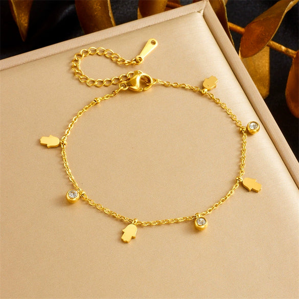 Fashion Simple Gold Plated Stainless Steel Bracelet With Butterfly Disc Lightning Crown Eye Pendant Accessories