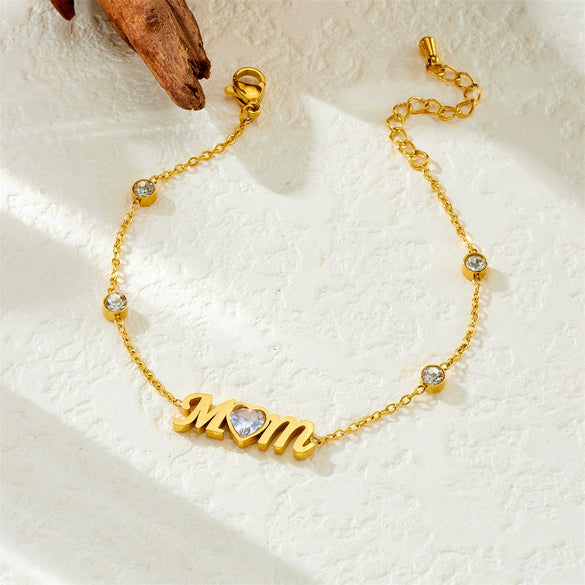 Fashion Simple Gold Plated Stainless Steel Women's Bracelet With Letters Numbers Text Design