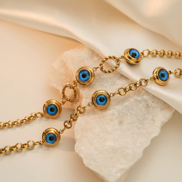 Fashion Simple Goldplated Geometric Devil's Eye Titanium Steel Women's Bracelet