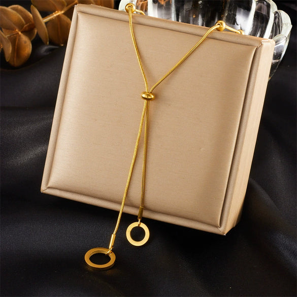 Fashion Simple Goldplated Stainless Steel Round Feather Pendant Necklace For Women