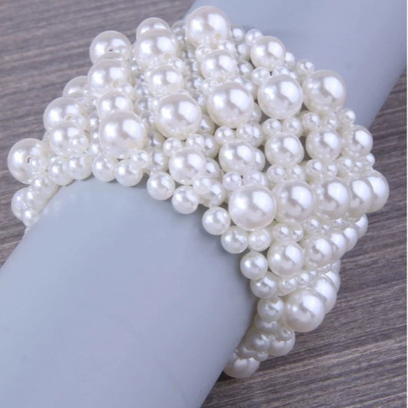 Fashion Simple Handmade Imitation Pearl Ultra Wide Elastic Women's Bracelet