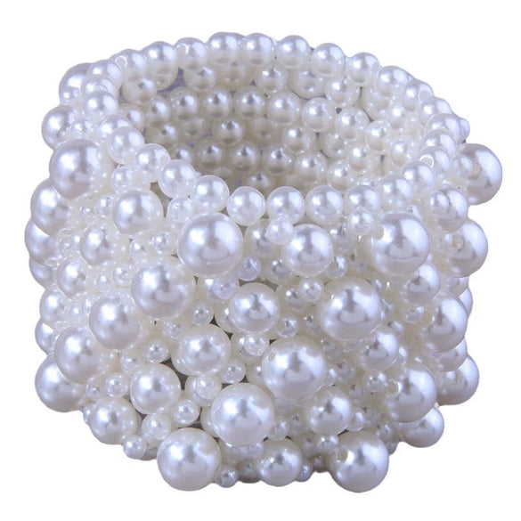 Fashion Simple Handmade Imitation Pearl Ultra Wide Elastic Women's Bracelet