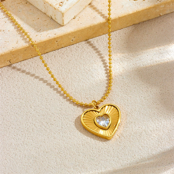 Fashion Simple Heart Pendant Stainless Steel Goldplated Jewelry Necklace