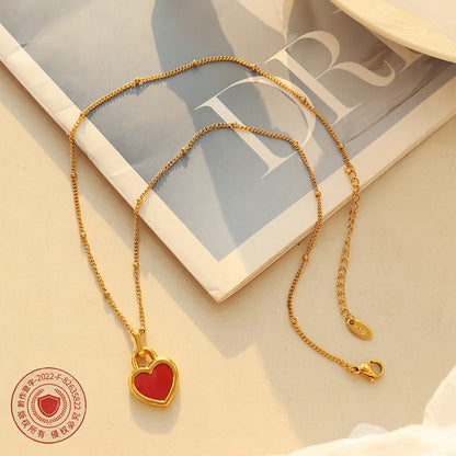 Fashion Simple Heart-shaped Double-sided Pendant Titanium Steel Necklace