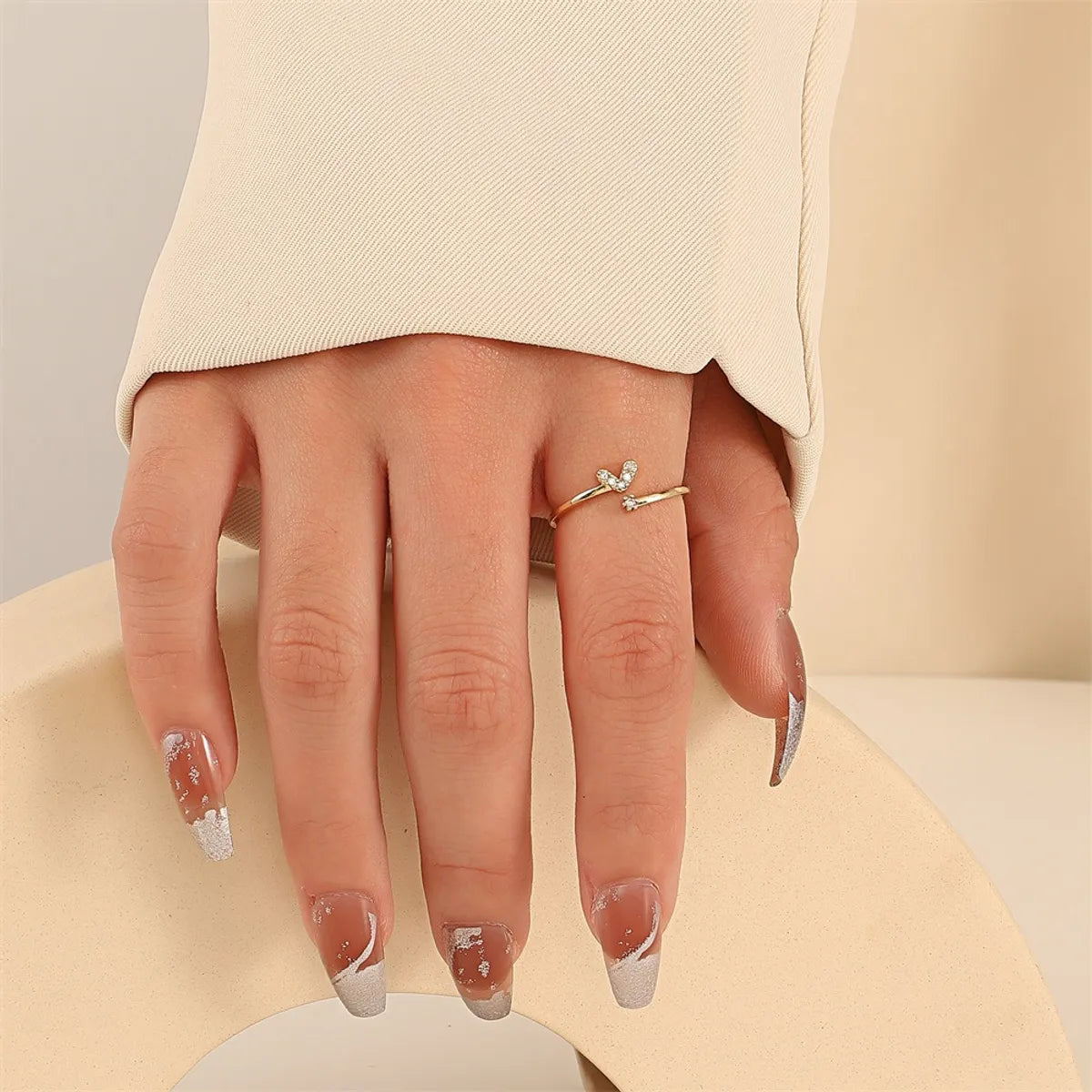 Fashion Simple Heart-shaped Ring Star Moon Crown Geometric Open Index Finger Rhinestone Copper Ring