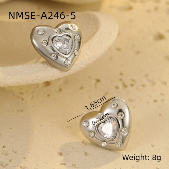Fashion Simple Heartshaped And Geometric Stainless Steel 18K Gold Plated Earrings Jewelry For Women