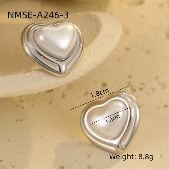 Fashion Simple Heartshaped And Geometric Stainless Steel 18K Gold Plated Earrings Jewelry For Women