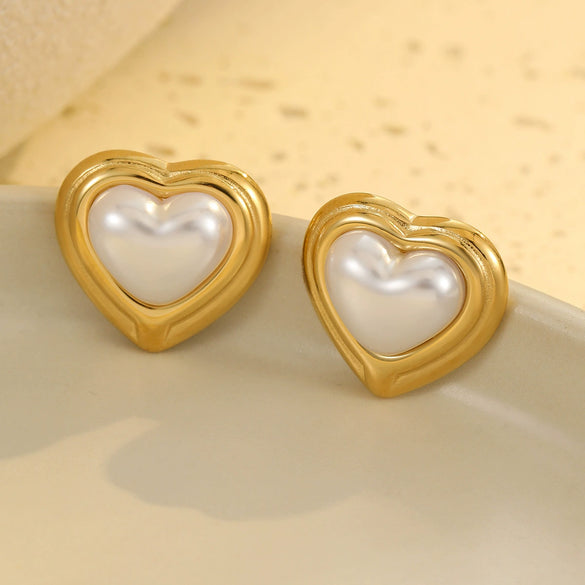 Fashion Simple Heartshaped And Geometric Stainless Steel 18K Gold Plated Earrings Jewelry For Women