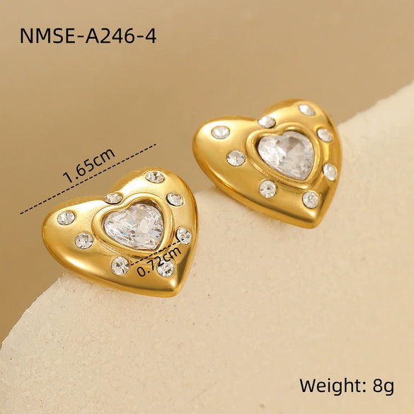 Fashion Simple Heartshaped And Geometric Stainless Steel 18K Gold Plated Earrings Jewelry For Women