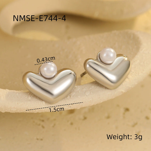 Fashion Simple Heartshaped And Geometric Stainless Steel 18K Gold Plated Earrings Jewelry For Women