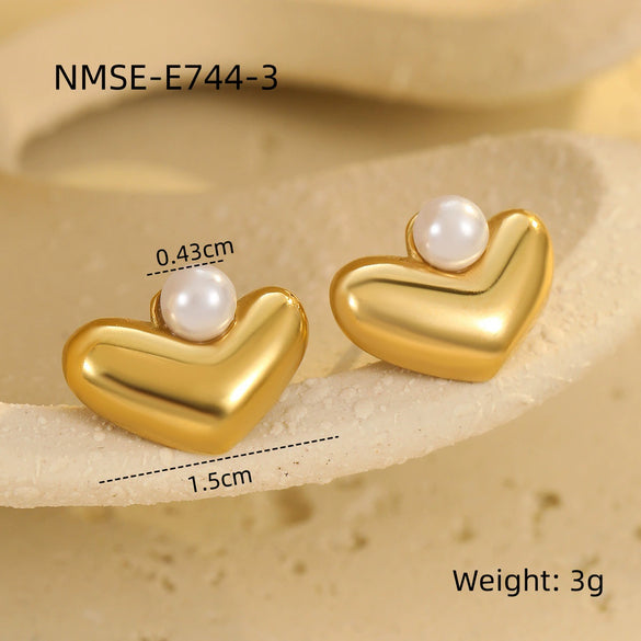 Fashion Simple Heartshaped And Geometric Stainless Steel 18K Gold Plated Earrings Jewelry For Women