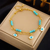 Fashion Simple High End Retro Double Layer Stacked Pearl Love Diamond Five Pointed Star Pendant Anklet Titanium Steel