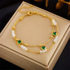Fashion Simple High End Retro Double Layer Stacked Pearl Love Diamond Five Pointed Star Pendant Anklet Titanium Steel