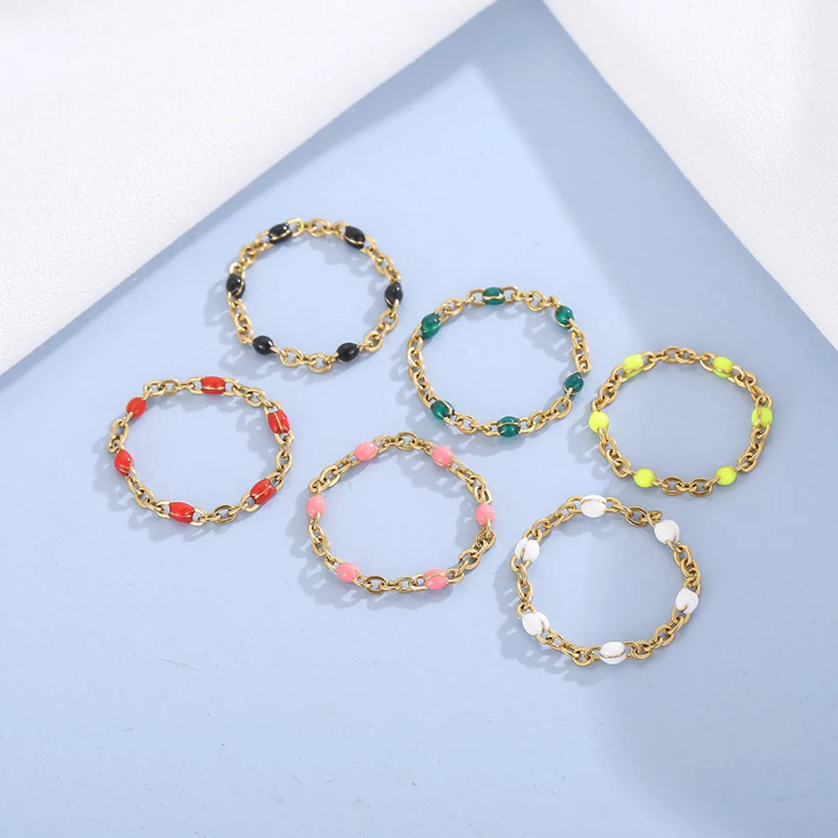 Fashion Simple Hollow Chain Color Resin Beads Stainless Steel Ring Wholesale Gooddiy