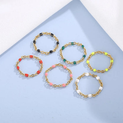 Fashion Simple Hollow Chain Color Resin Beads Stainless Steel Ring Wholesale Gooddiy