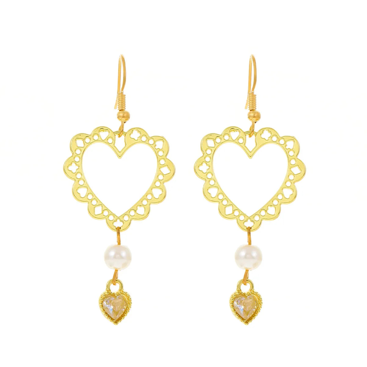 Fashion Simple Hollow Heart-shaped Metal Geometry Pearl Earrings