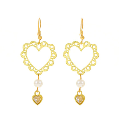 Fashion Simple Hollow Heart-shaped Metal Geometry Pearl Earrings