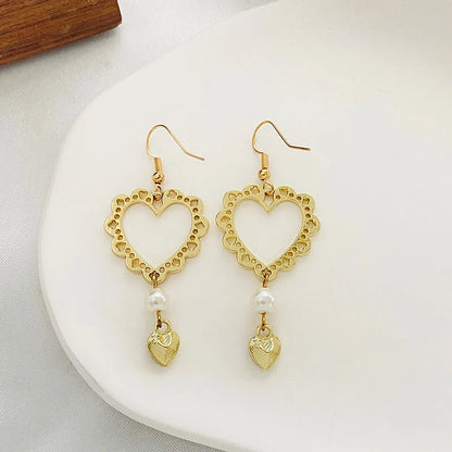 Fashion Simple Hollow Heart-shaped Metal Geometry Pearl Earrings