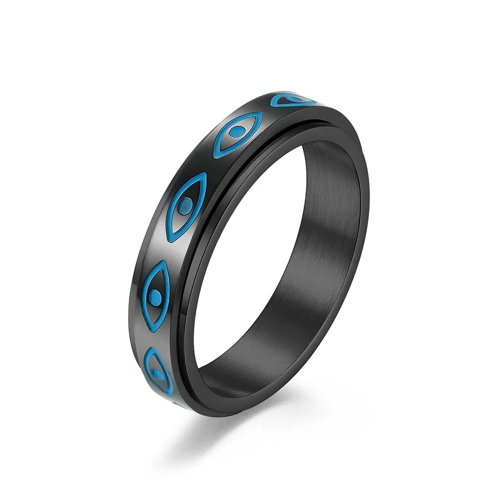 Fashion Simple Horus Eye Stainless Steel Rotating Ring