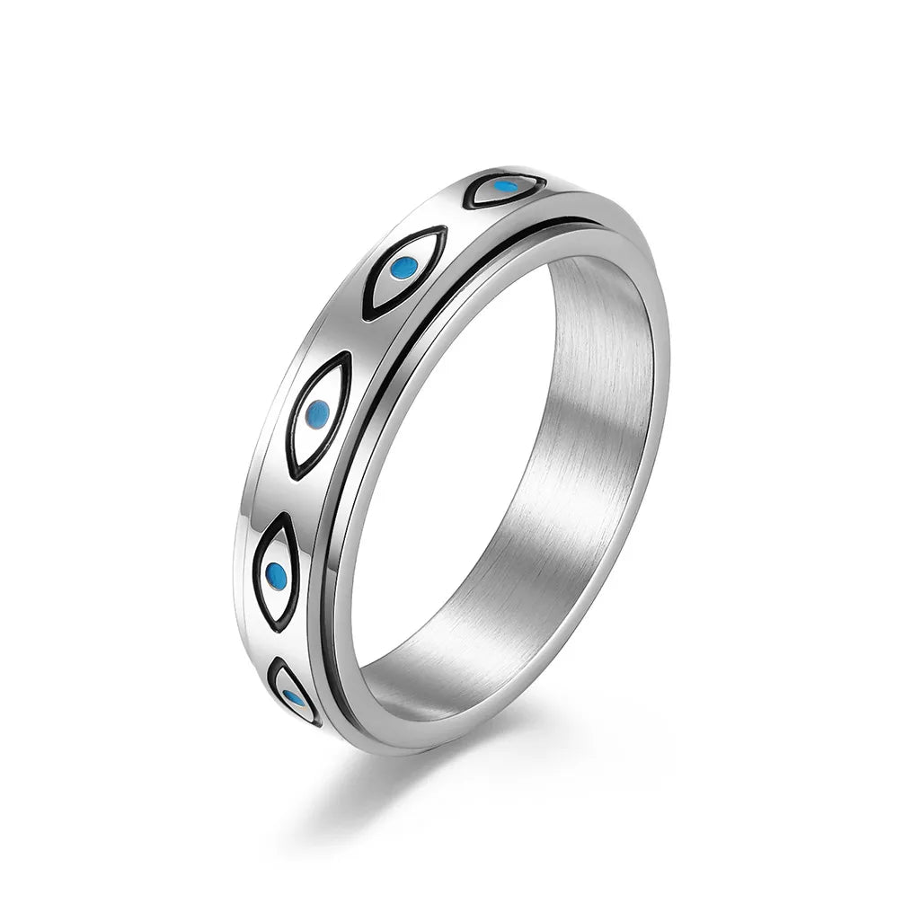 Fashion Simple Horus Eye Stainless Steel Rotating Ring