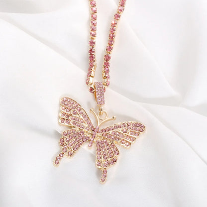 Fashion Simple Inlaid Rhinestone Butterfly Pendant Alloy Necklace