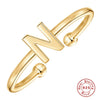 Fashion Simple Ins Style S925 Sterling Silver Geometric 26 Letters Initial Glossy Open Ring With Electroplating For Unisex And Women