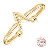 Fashion Simple Ins Style S925 Sterling Silver Geometric 26 Letters Initial Glossy Open Ring With Electroplating For Unisex And Women
