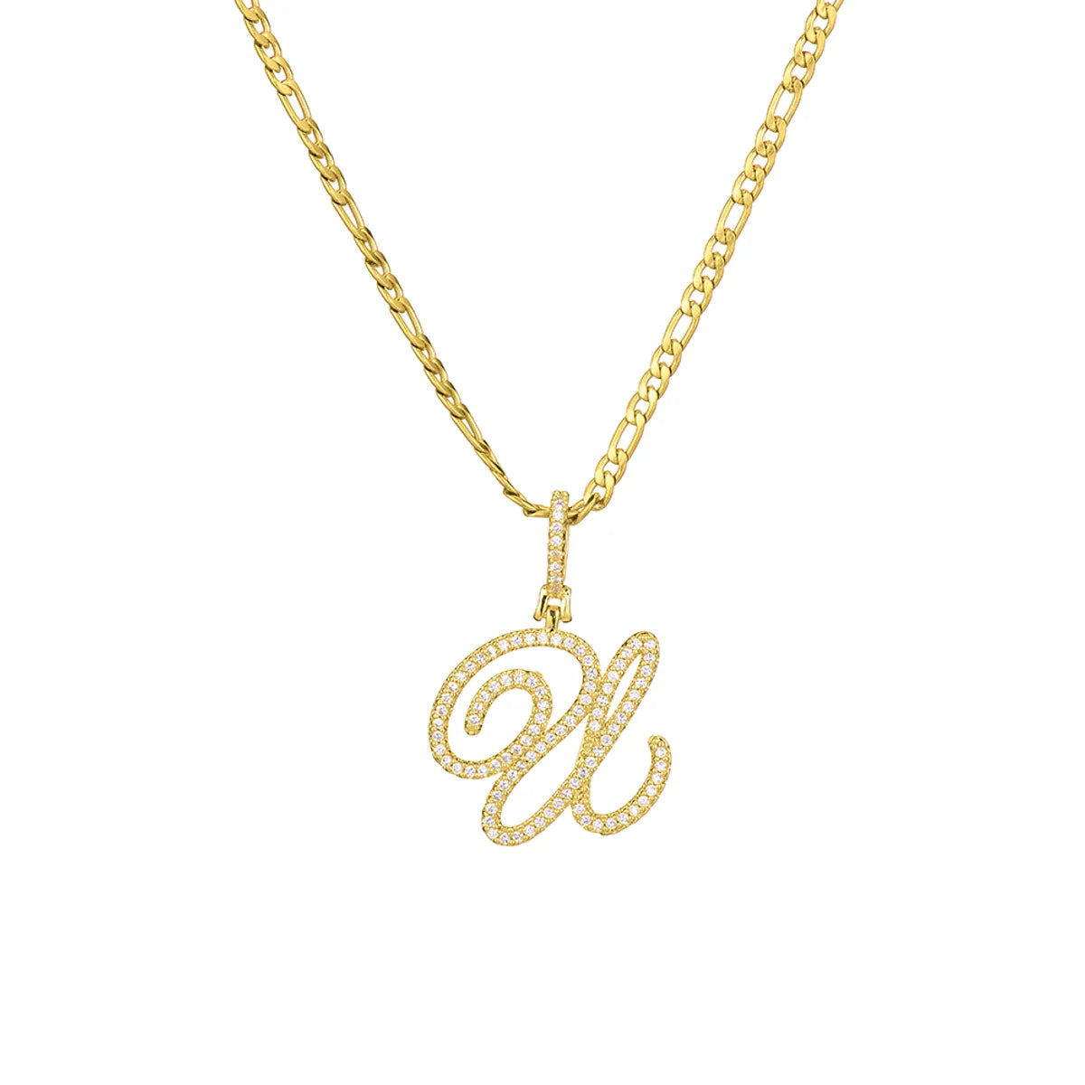 Fashion Letter 304 Stainless Steel Copper Plating Zircon 18K Gold Plated Women'S Necklace