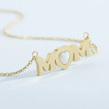 Fashion Simple Letters Mom Heart-shaped Titanium Steel Necklace