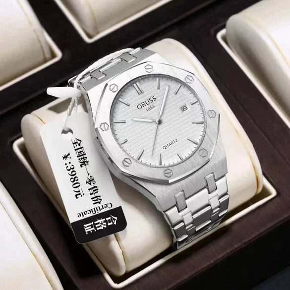 Fashion Simple Men's Stainless Steel Alloy Quartz Wristwatch Round Dial Luminous Waterproof