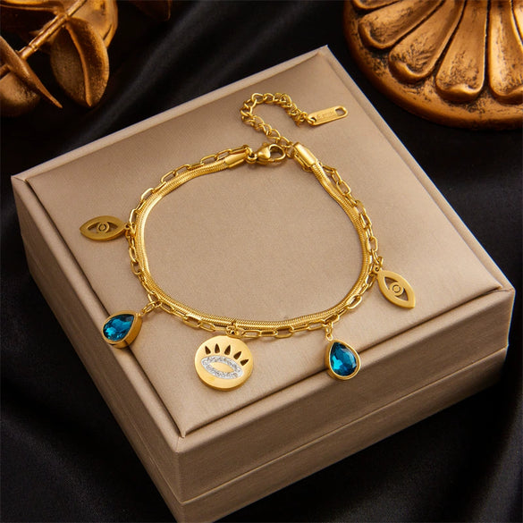 Fashion Simple Metal Titanium Steel Vintage Double Layer Chain Bracelet For Women With Electroplating Treatment