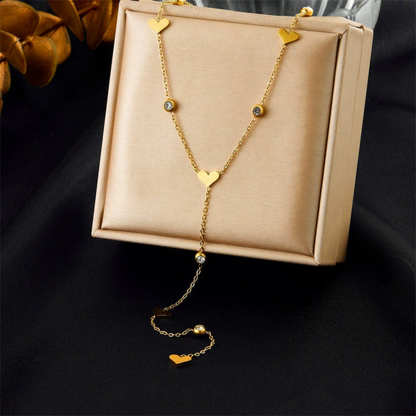 Fashion Simple Minimalist Stainless Steel Flower Heart Shape Electroplated Chain Bracelet Necklace