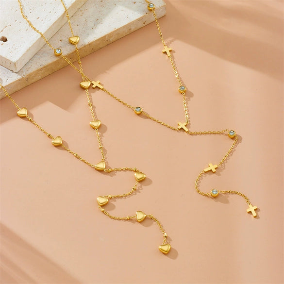 Fashion Simple Minimalist Stainless Steel Flower Heart Shape Electroplated Chain Bracelet Necklace