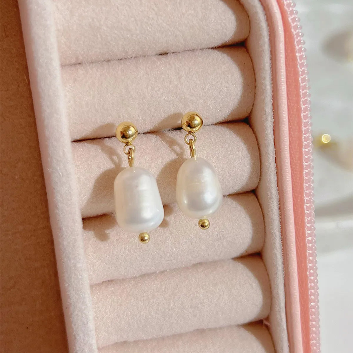 1 Pair Fashion Geometric Stainless Steel Freshwater Pearl Plating Drop Earrings