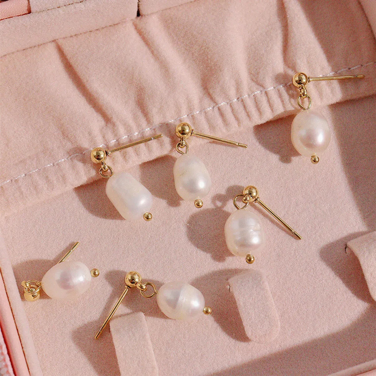 1 Pair Fashion Geometric Stainless Steel Freshwater Pearl Plating Drop Earrings